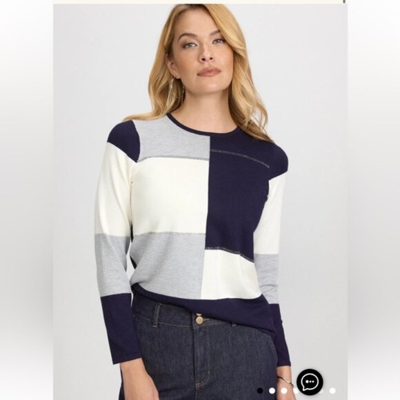 Laura Stone-embellished color block sweater Blue - Picture 1 of 10